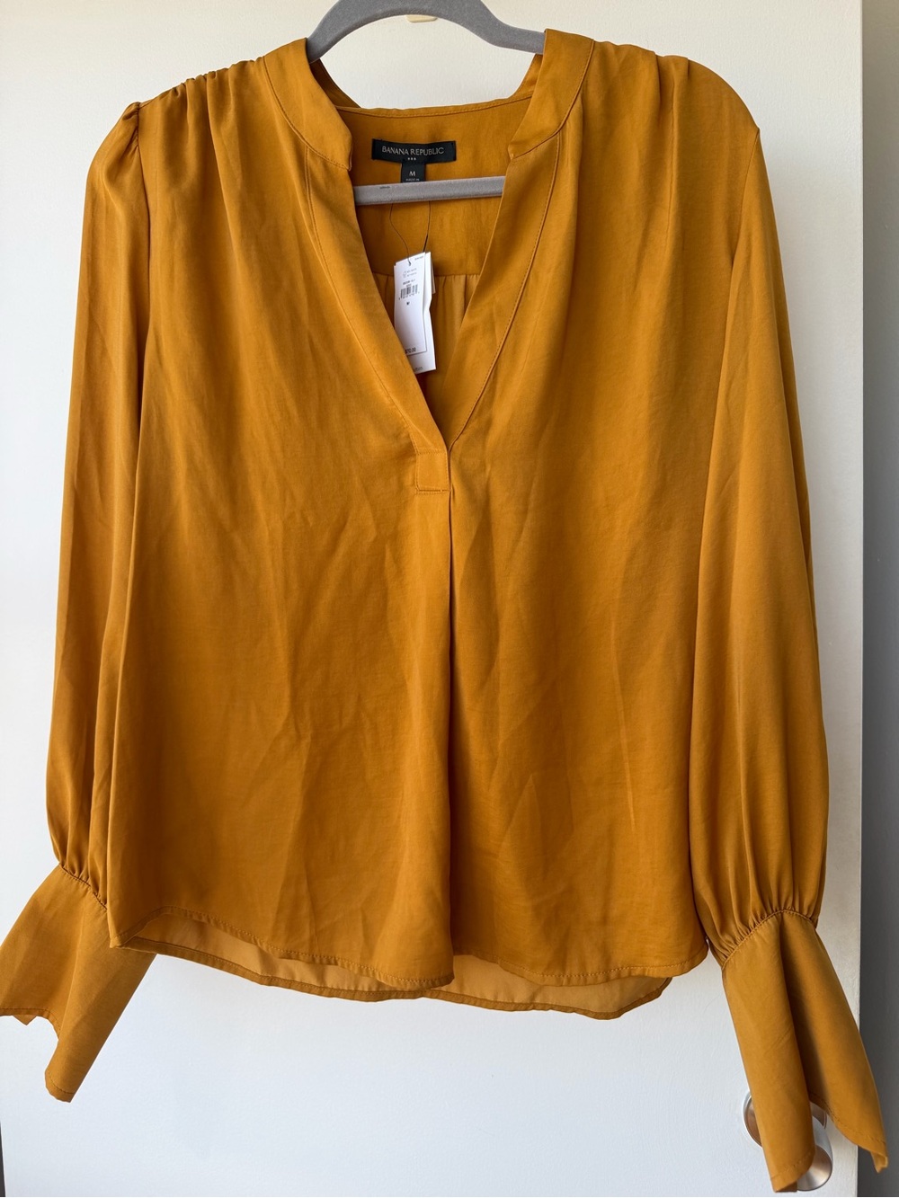 Banana Republic Women's Mustard Split-Neck Blouse with Tie Cuffs